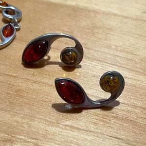 Vintage Silver Amber Necklace and Earring Set